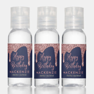Navy Blue Rose Gold Sparkle Glitter Drips Birthday Hand Sanitizer