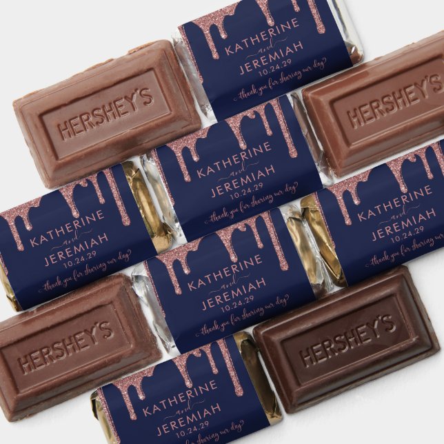 Navy Blue Rose Gold Sparkle Glitter Drips Wedding Hershey's Miniatures (Assorted)