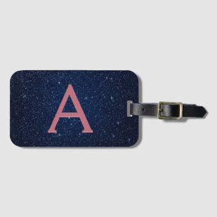 Navy Blue & Rose Gold Sparkle Glitter Monogram Luggage Tag