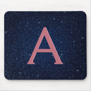 Navy Blue & Rose Gold Sparkle Glitter Monogram Mouse Pad