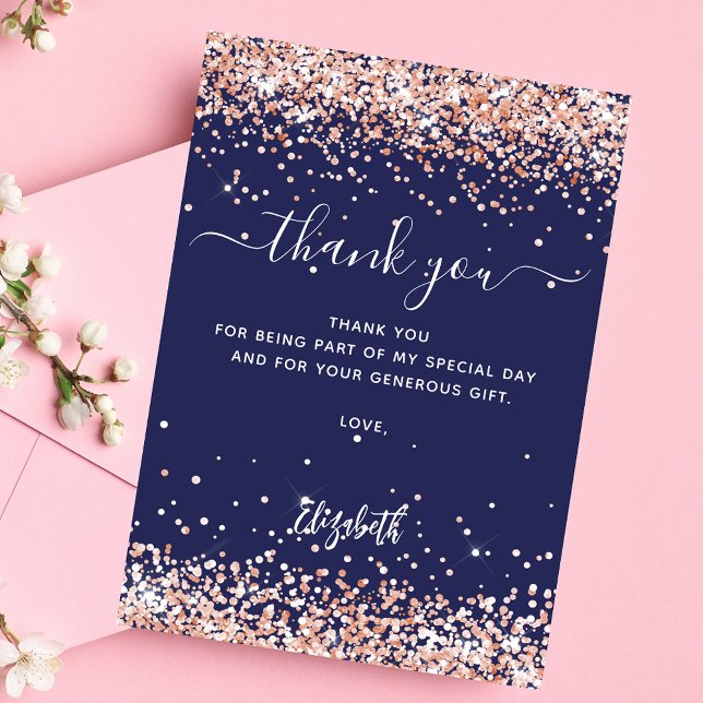 Navy blue rose gold thank you card (Creator Uploaded)