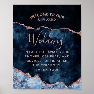 Navy Blue Rose Gold Unplugged Wedding Table Sign