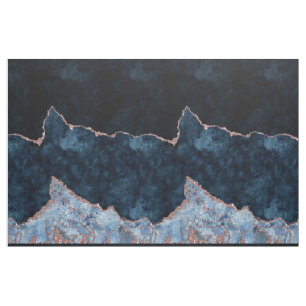 Navy Blue Rose Gold Watercolor Agate Gilded Marble Fabric