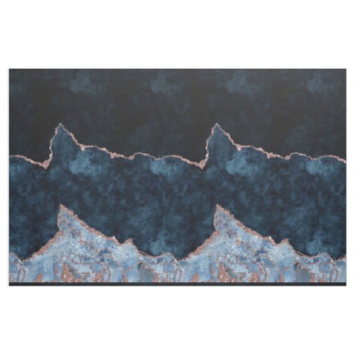 Navy Blue Rose Gold Watercolor Agate Gilded Marble Fabric