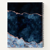Navy Blue & Rose Gold Watercolor Marble Agate Gilt Notebook (Back)