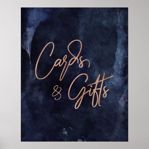 Navy Blue  Rose Gold Wedding Cards  Gifts Poster
