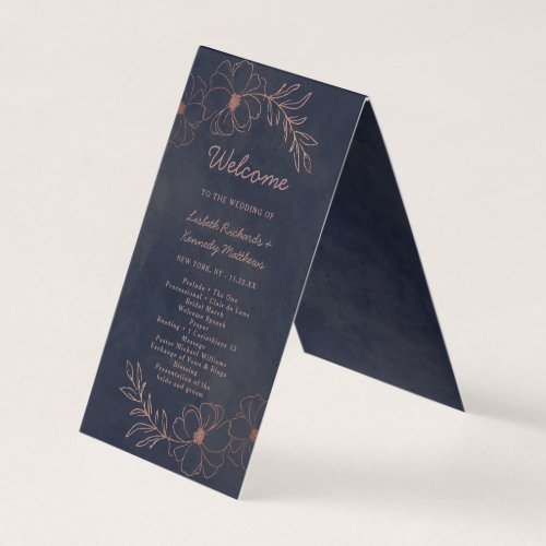 Navy Blue  Rose Gold Wedding Ceremony Program