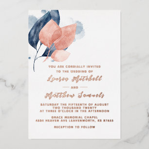Navy Blue & Rose Gold Wedding Foil Invitation