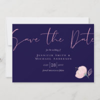 Navy Blue Rose Gold Wedding Save the Date Budget