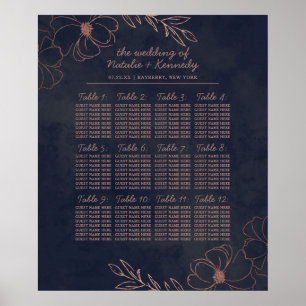 Navy Blue & Rose Gold Wedding Table Seating Chart