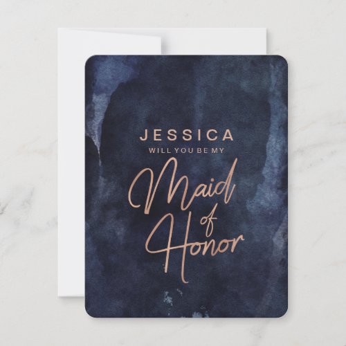 Navy Blue Rose Gold Will You Be My Maid of Honor Invitation