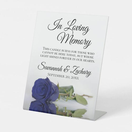 Navy Blue Rose In Loving Memory Wedding Memorial Pedestal Sign