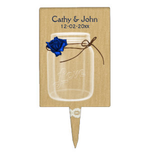 navy blue rose mason jar personalized cake picks