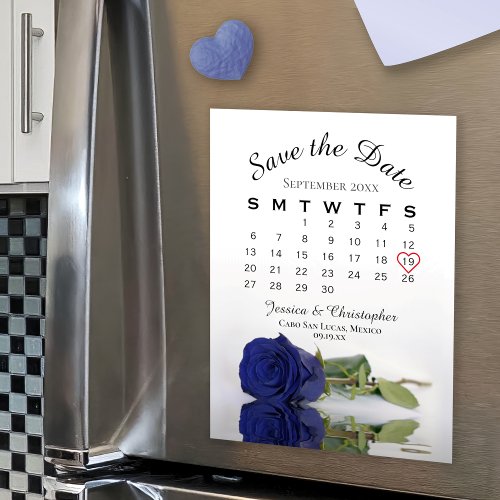 Navy Blue Rose Save the Date Calendar Magnet