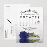 Navy Blue Rose Wedding Calendar Save the Date