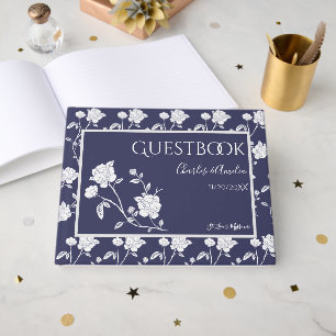 Navy Blue Rose Wedding Guest Book