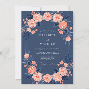 Navy Blue Rose Wedding Invitation