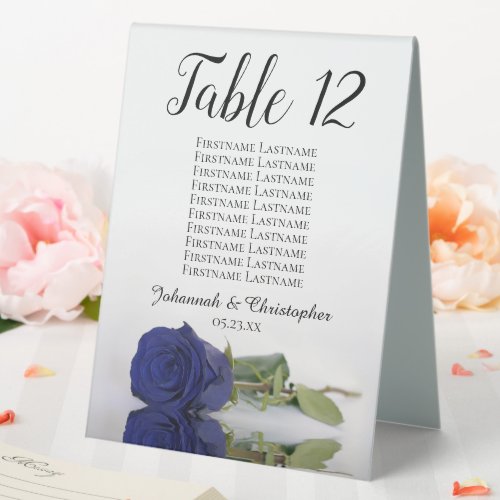 Navy Blue Rose Wedding Table Number Seating Chart Table Tent Sign