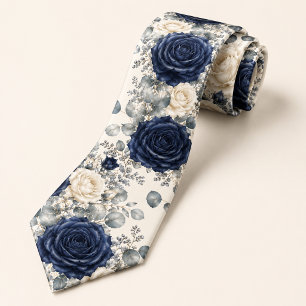 Navy Blue Rose Winter Wedding Neck Tie