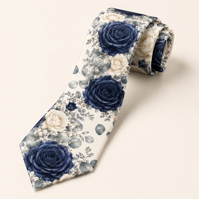 Navy Blue Rose Winter Wedding Neck Tie (Creator Uploaded)