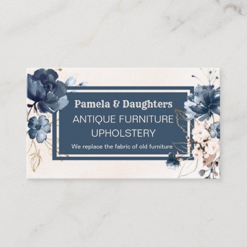 Navy blue roses Antique Furniture Upholstery Business Card