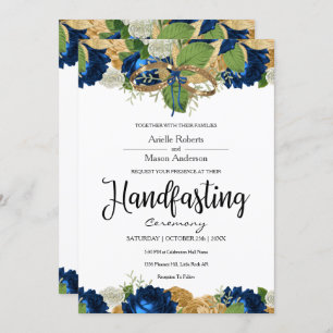 Navy Blue Roses Boho Gold Handfasting Invitation