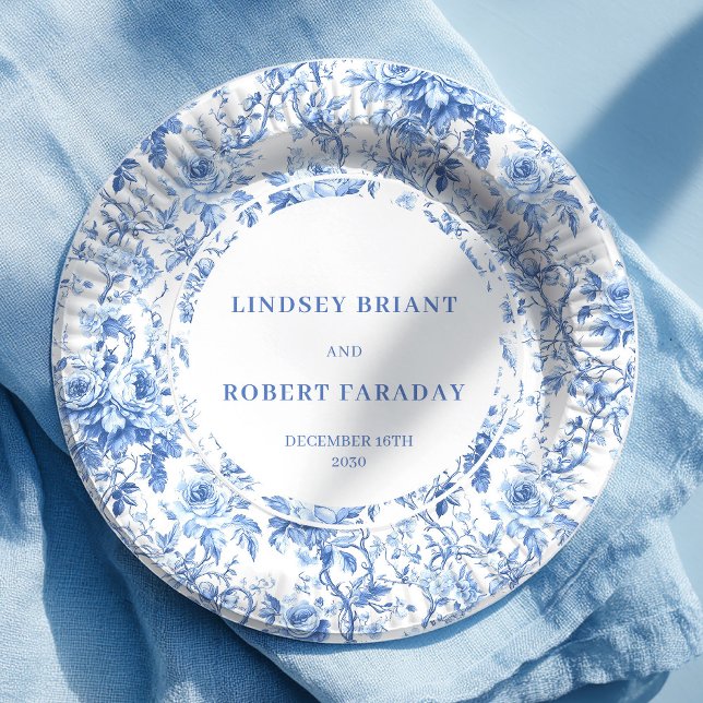 Navy Blue Roses Chic Wedding Paper Plates (Navy Blue Roses Chic Wedding Paper Plates)