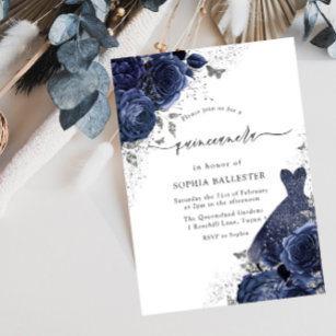 Gold and Blue Glitter Quinceanera Invitations, Blue Quinceañera Invitations,  Quinceañera Crown Invitations, Printable Quince Invitations 