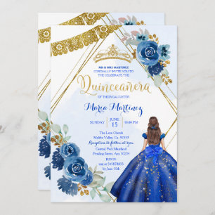 Navy Blue Roses Girl Charra 15th Birthday Invitation
