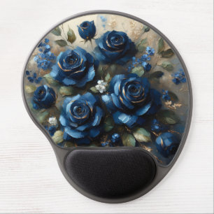 Navy Blue Roses Gold Gilding Impressionist Art Gel Mouse Pad