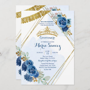 Navy Blue Roses Mis Quince Invitation