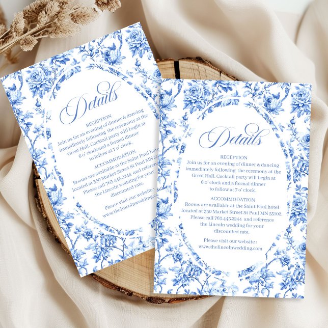 Navy Blue Roses Toile Wedding Details Card Set (Navy Blue Roses Toile Wedding Details Card Set)