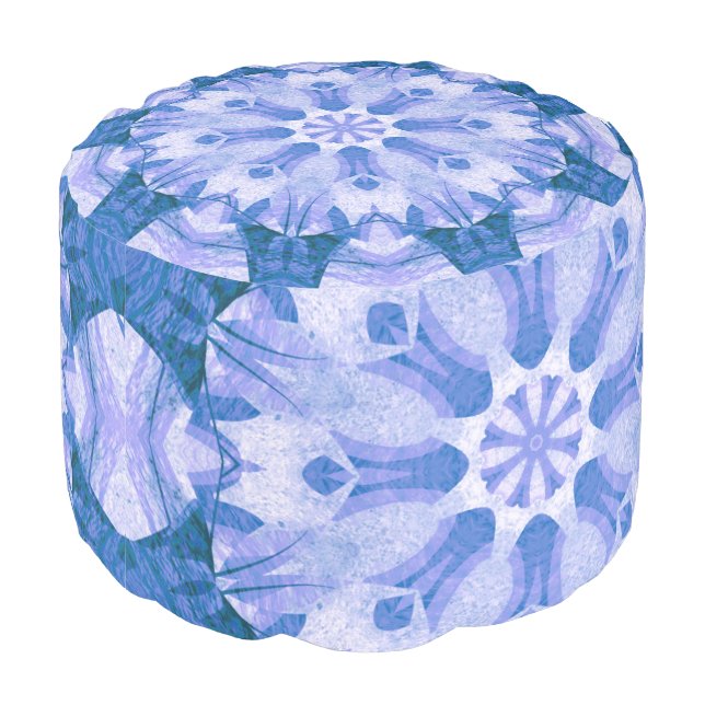 Navy blue round pouf ottoman (Angled Back)