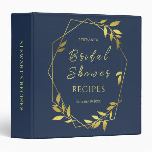Navy Blue Royal Geometric Eucalyptus Bridal Shower 3 Ring Binder