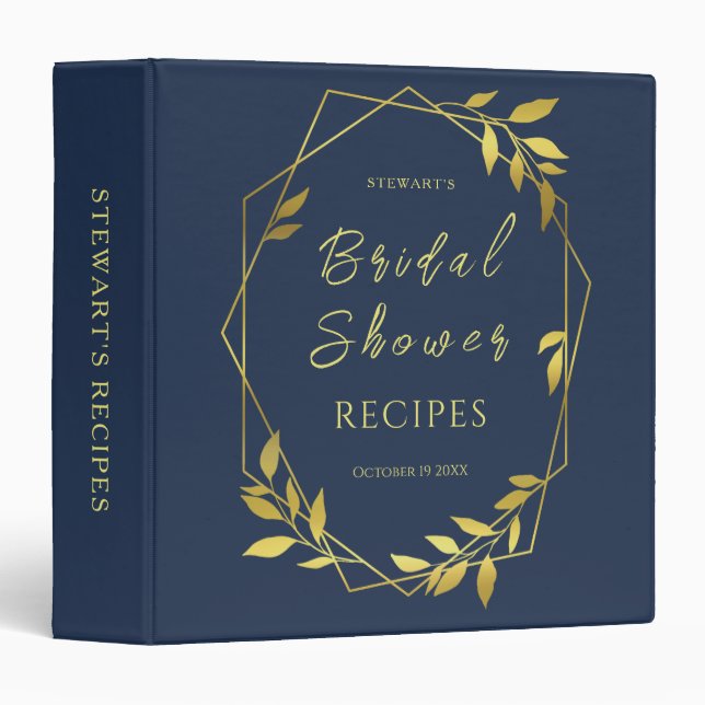 Navy Blue Royal Geometric Eucalyptus Bridal Shower 3 Ring Binder (Front/Spine)