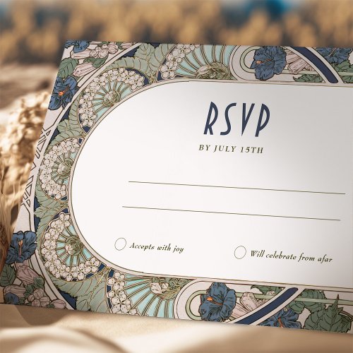 Navy Blue RSVP Wedding Insert Vintage Art Nouveau Invitation
