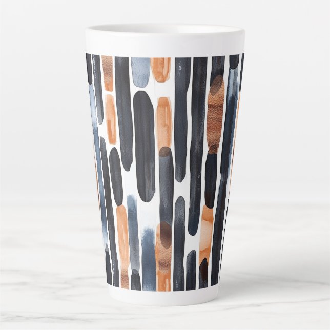 Navy Blue Rust Orange Stripes Latte Mug (Front)