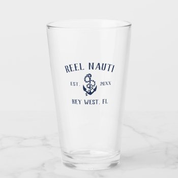 Navy Blue Rustic Anchor | Boat Name Glass by RedwoodAndVine at Zazzle