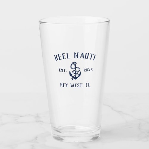 Navy Blue Rustic Anchor  Boat Name Glass