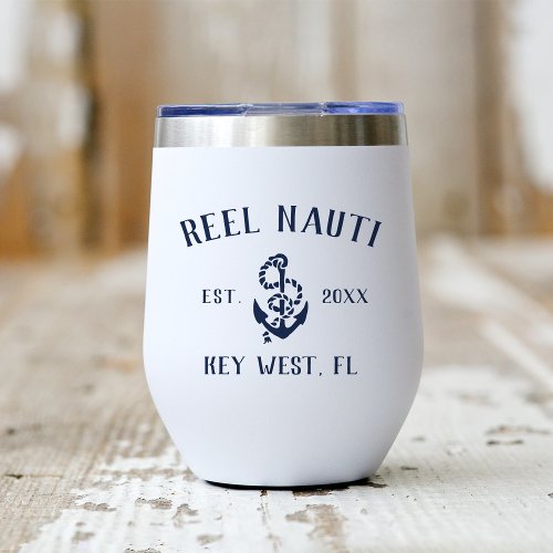 Navy Blue Rustic Anchor  Boat Name Thermal Wine Tumbler