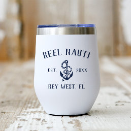 Navy Blue Rustic Anchor | Boat Name Thermal Wine Tumbler