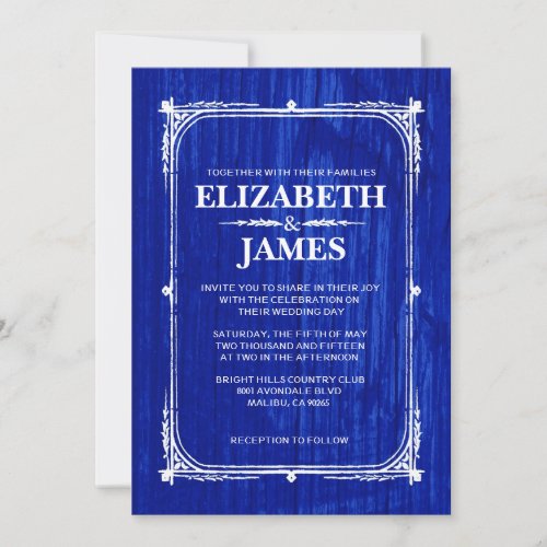 Navy Blue Rustic Barn Wood Wedding Invitations