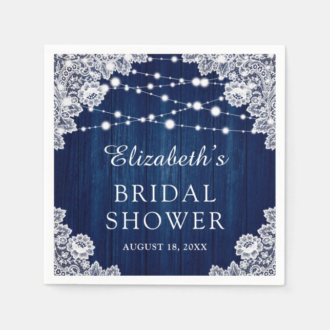 Navy Blue Rustic Bridal Shower Napkins (Front)