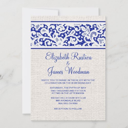 Navy Blue Rustic Burlap Linen Wedding Invitations