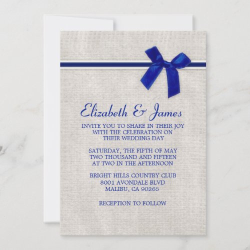 Navy Blue Rustic Burlap Wedding Invitations