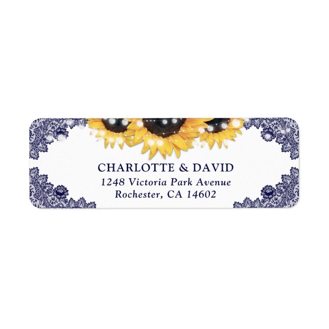 Navy Blue Rustic Chic Sunflower Return Address Label (Front)