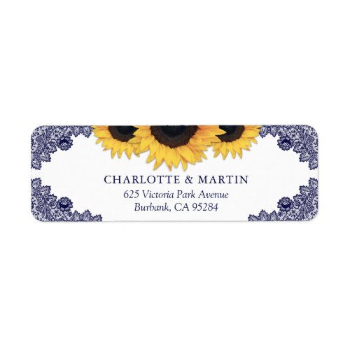Navy Blue Rustic Chic Sunflower Return Address Label