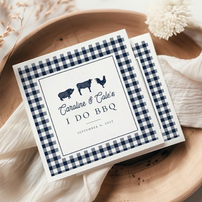 Navy Blue Rustic Country "I Do BBQ" Wedding Napkins (Creator Uploaded)