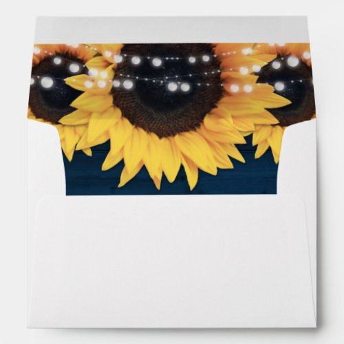 Navy Blue Rustic Country Wood Lights Sunflowers Envelope