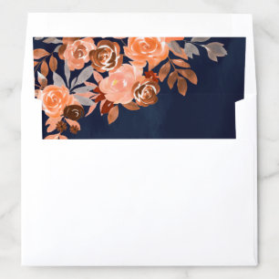Navy Blue Rustic Earthy Terracotta Floral Wedding Envelope Liner